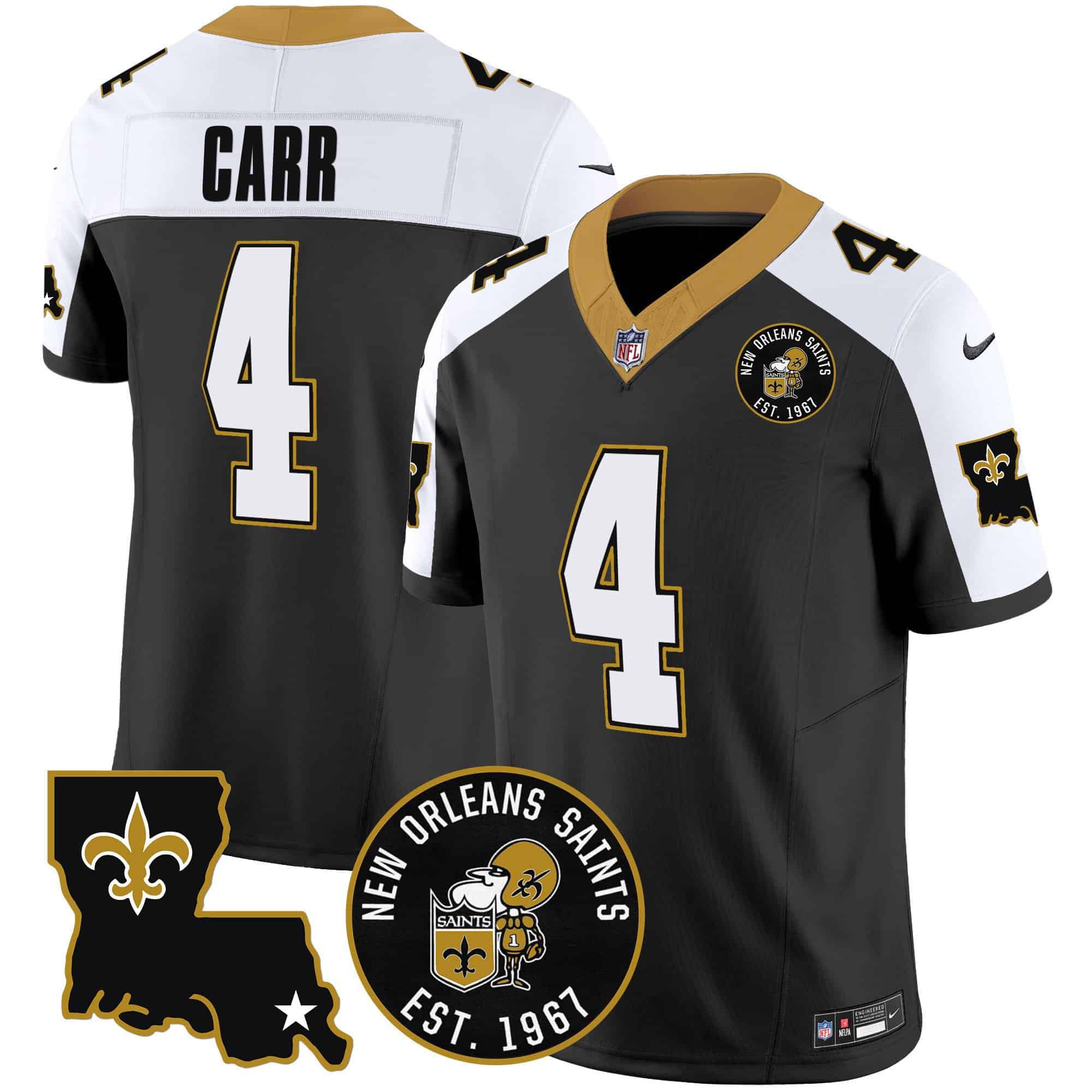 Men New Orleans Saints #4 Carr Black 2024 Nike 1967 Patch Vapor Limited NFL Jersey->indianapolis colts->NFL Jersey